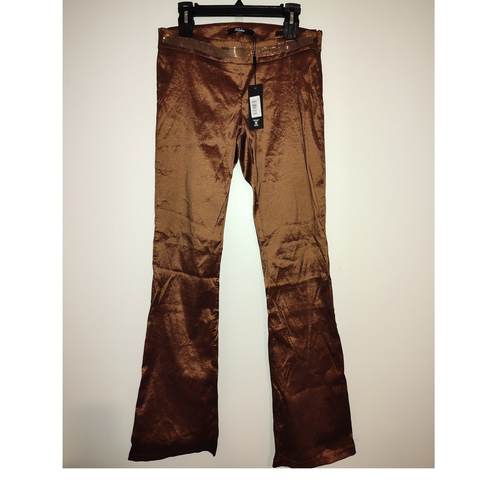 Jaded London Bronze Metallic Low Rise Flare Pants Sequin Trim Size US 8 NEW